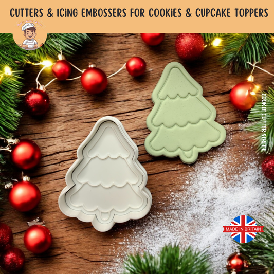 Whimsical Christmas Tree Cutter & Icing Embosser For Cookies & Cupcake Toppers