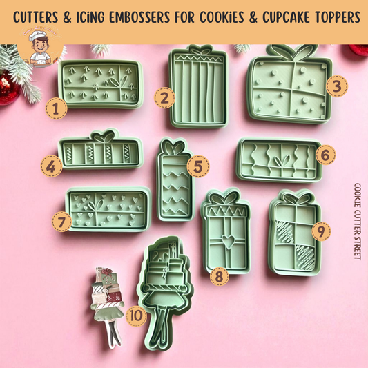 Whimsical Christmas Gift Girl Cookie Cutters & Icing Embosser For Cookies & Cupcake Toppers