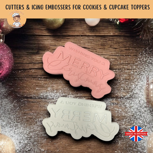 Whimsical Merry Christmas Message Cutter & Icing Embosser For Cookies & Cupcake Toppers