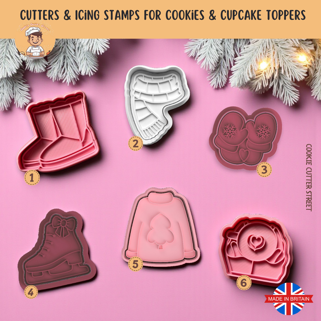 Christmas Cosy Clothes Winter Warmers  Cutters & Icing Stamps For Cookies & Cupcake Toppers
