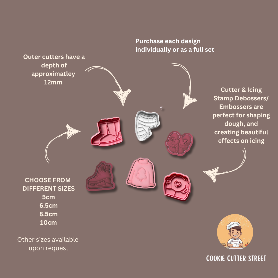 Christmas Cosy Clothes Winter Warmers  Cutters & Icing Stamps For Cookies & Cupcake Toppers