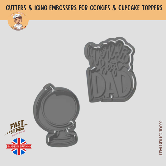 World's Best Dad Birthday / Fathers Day of Cutters & Icing Embossers For Cookies & Cupcake Toppers