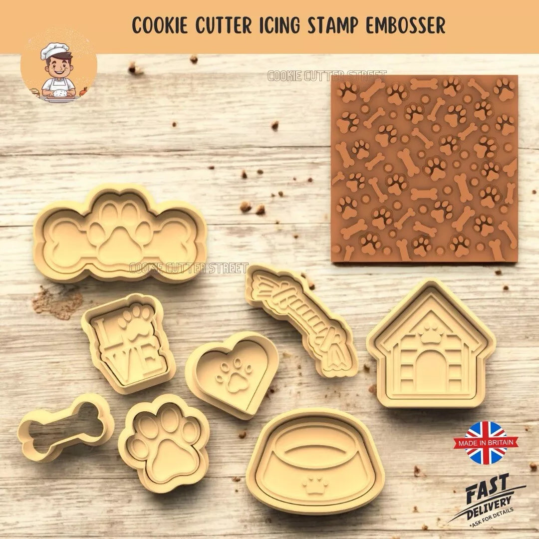 Set of Dog Loves a Treat Cutters & Icing Embossers For Cookie & Cupcake Toppers