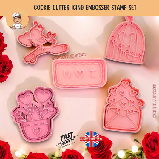 Love Bird Valentines Day Cutters & Icing Embossers For Cookies & Cupcake Toppers