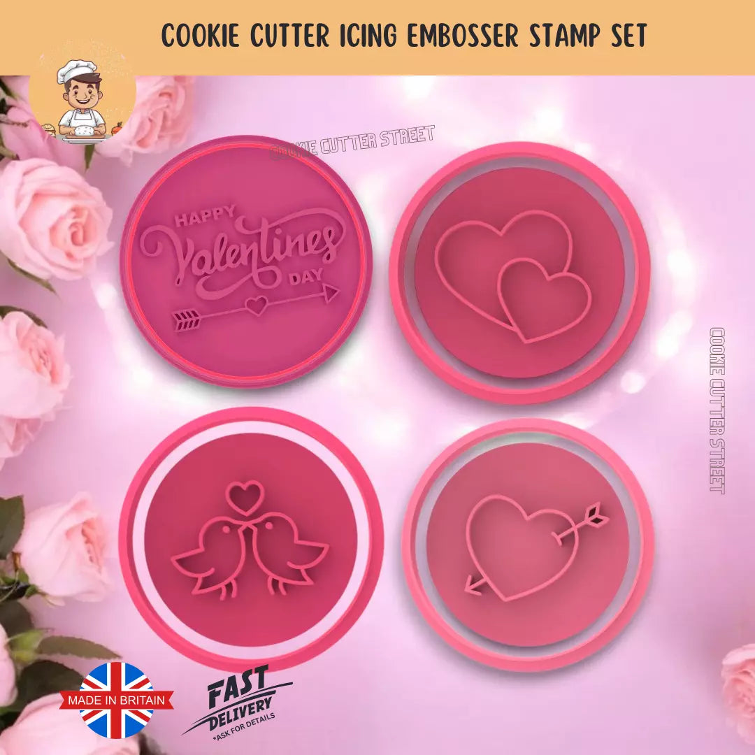 Circle Valentine’s Heart Cutters & Icing Embossers For Cookies & Cupcake Toppers