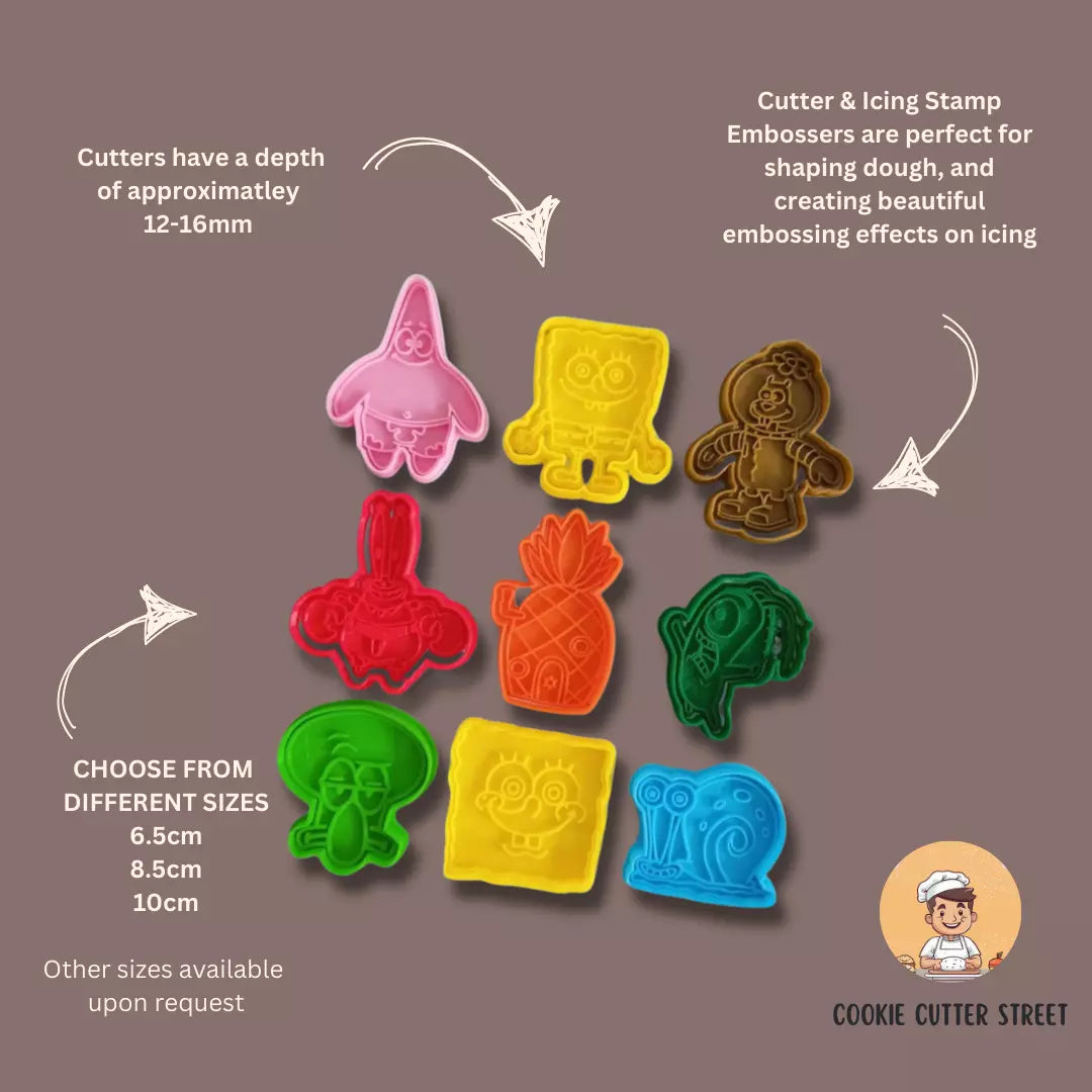 SpongeBob SquarePants Themed Cutters & Icing Embossers For Cookies & Cupcake Toppers