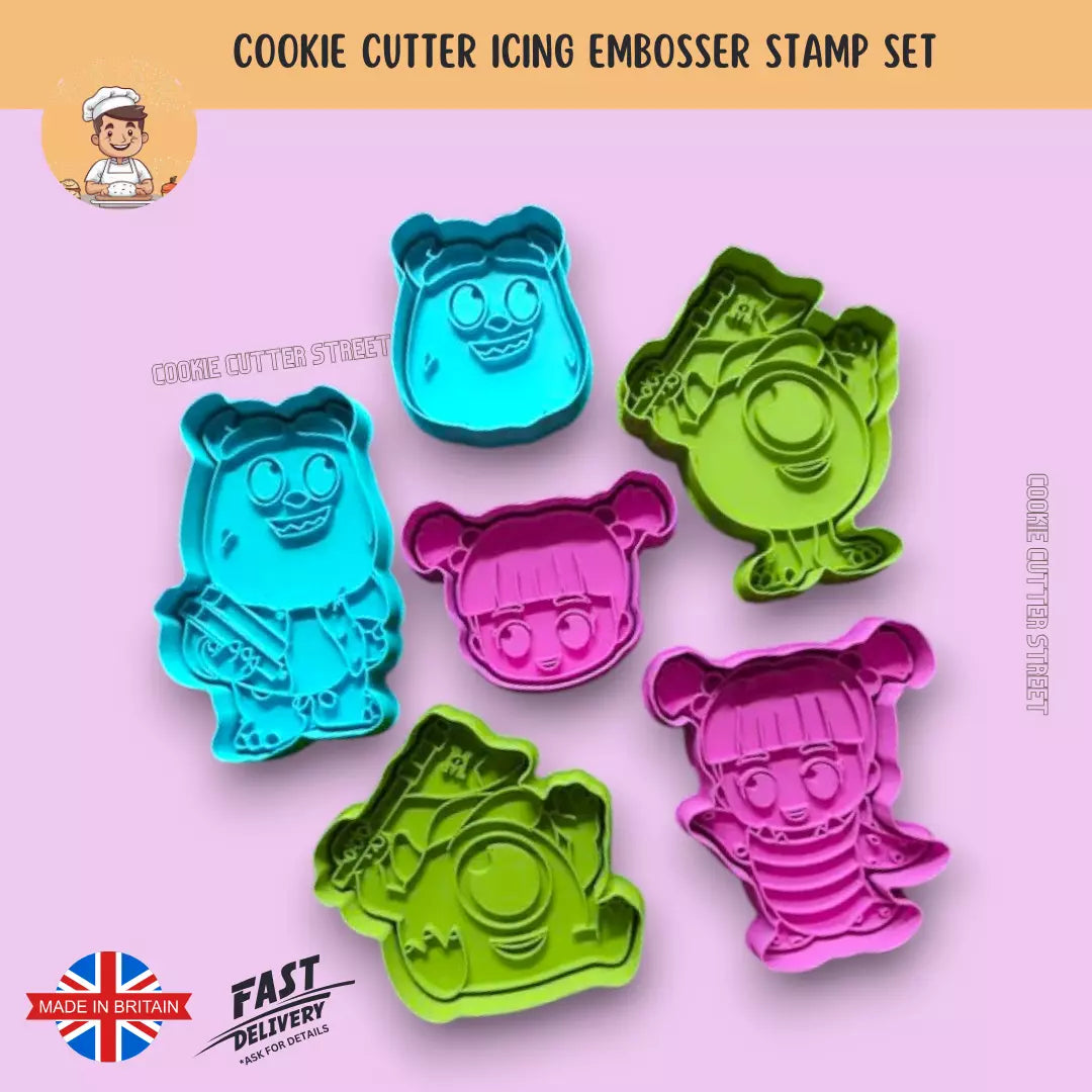 Cute Monsters, Inc. Themed Cutters & Icing Embossers For Cookies & Cupcake Toppers