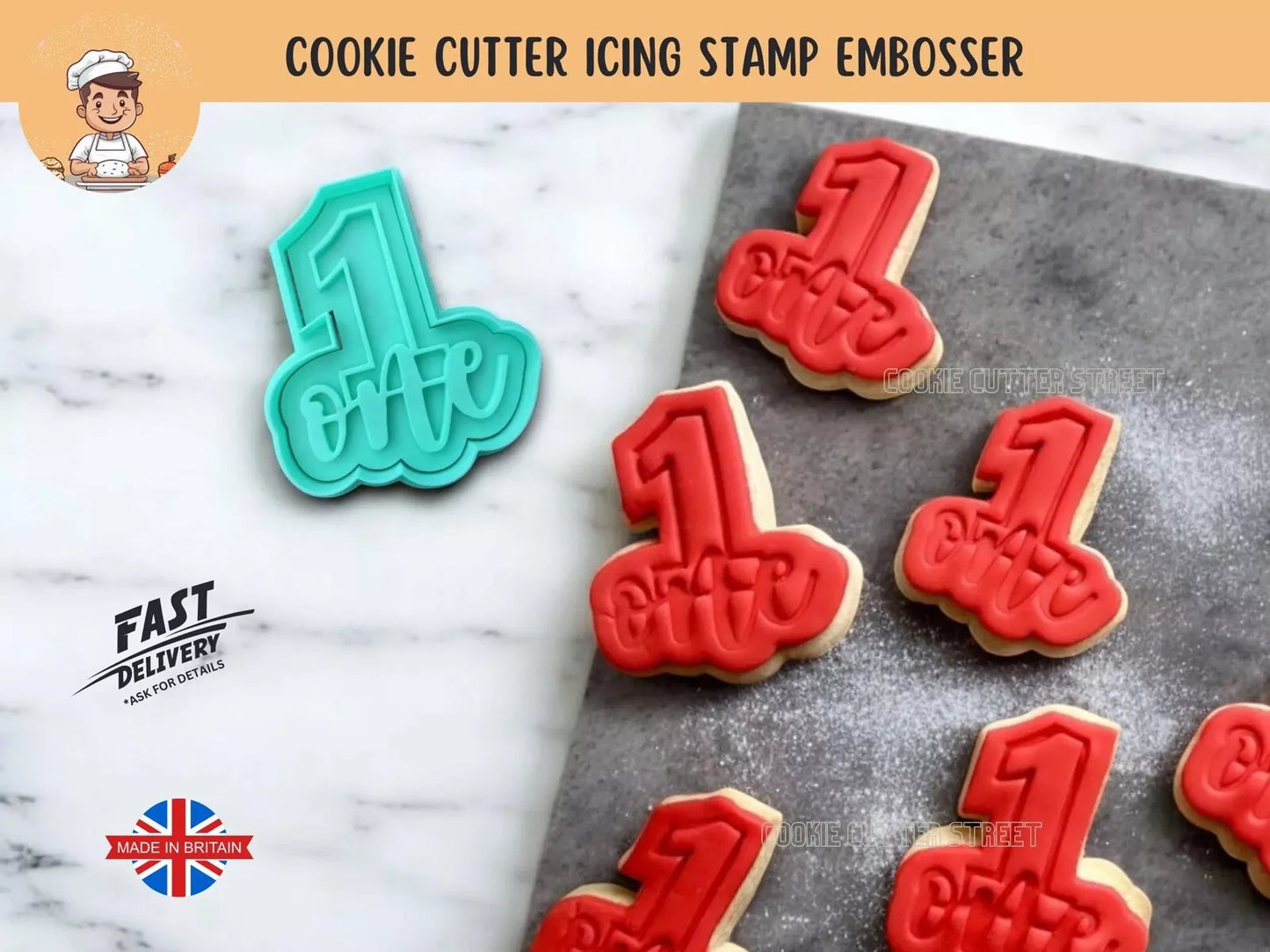 Number One 1st Birthday Cutter & Icing Embosser For Cookies & Cupcake Topper