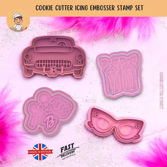 On The Go Barbie Themed Cutters & Icing Embossers For Cookies & Cupcake Toppers