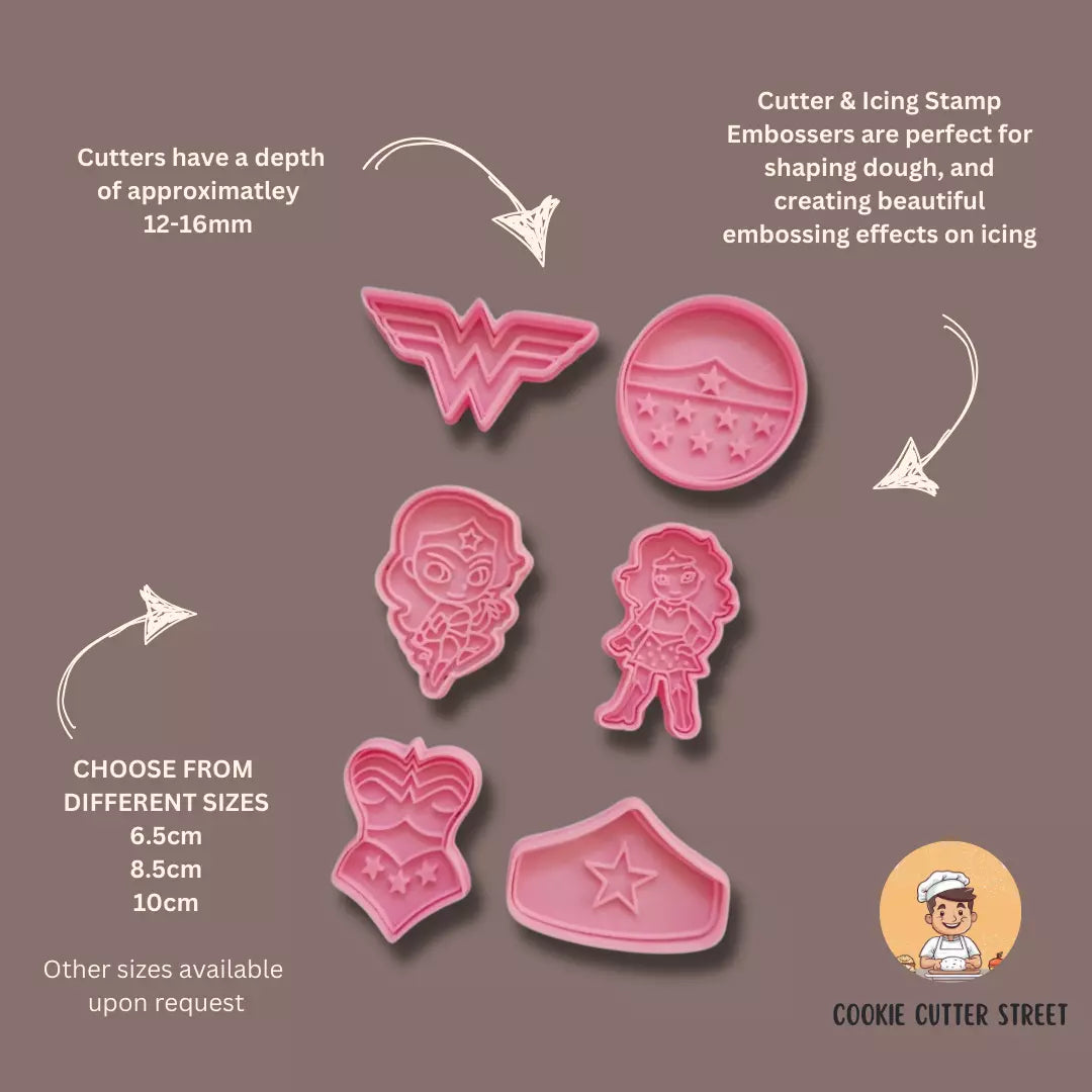 Wonder Woman Superhero Themed Cutters & Icing Embossers For Cookies & Cupcake Toppers