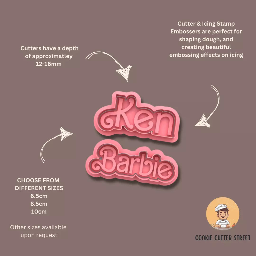 Barbie & Ken Themed Cutters & Icing Embossers For Cookies & Cupcake Toppers