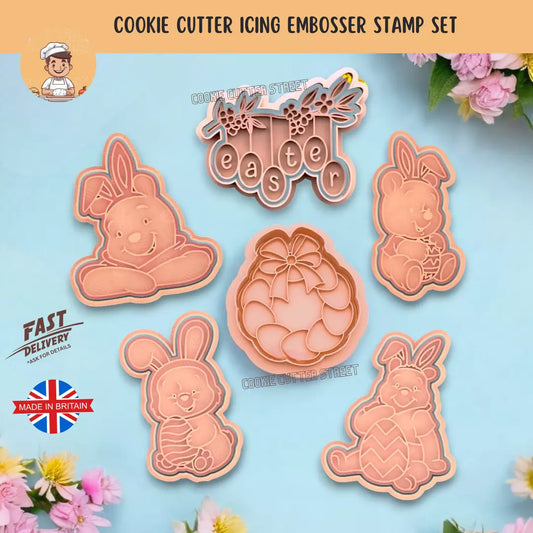 Winnie The Pooh Easter Themed Cutters & Icing Embossers For Cookies & Cupcake Toppers