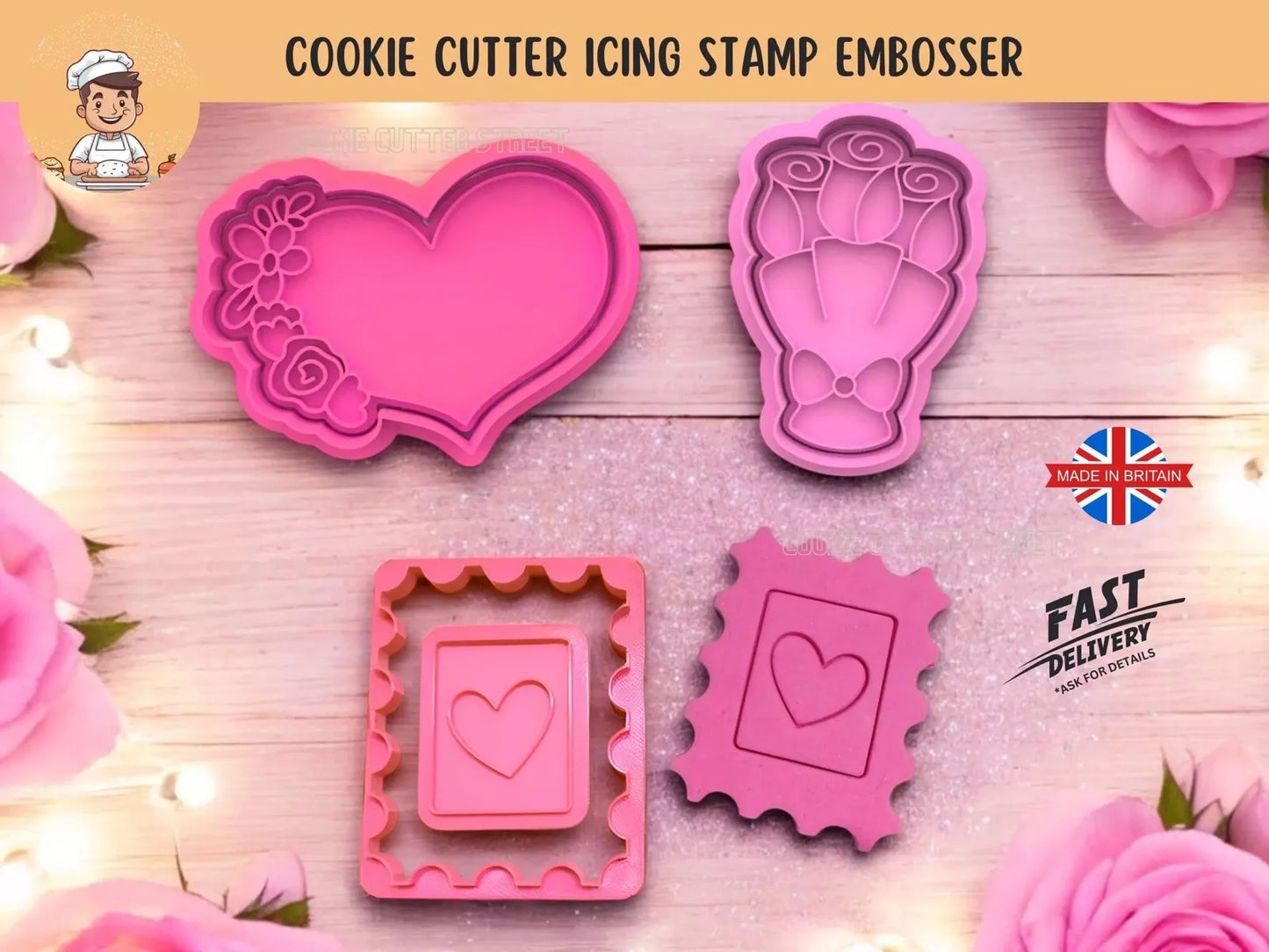 Forever Love Set of 3 Cutters & Icing Embossers For Cookies & Cupcake Toppers