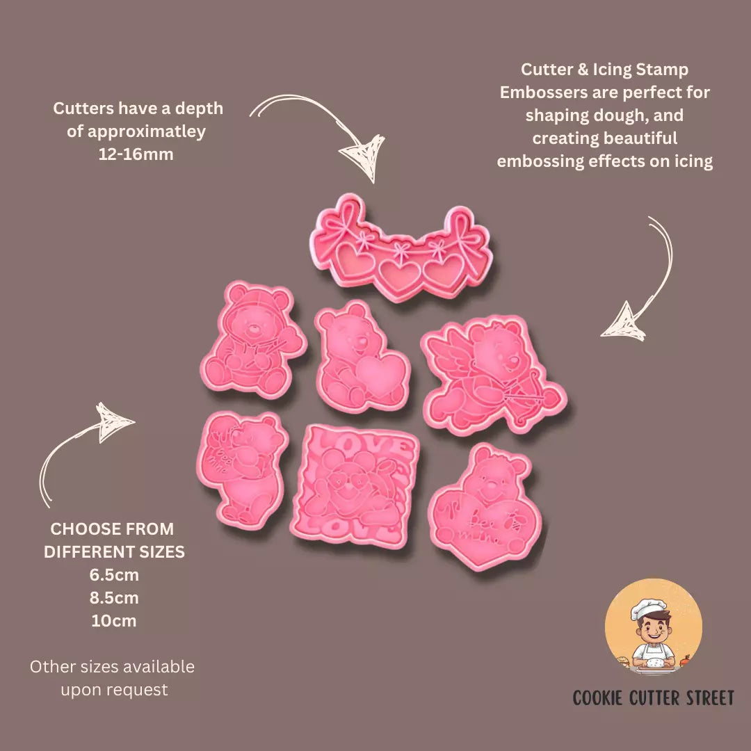 Valentine Winnie The Pooh Love Heart "Bee Mine" Cookie Cutter Icing Stamp Embosser Cutters & Icing Embossers For Cookies & Cupcake Toppers