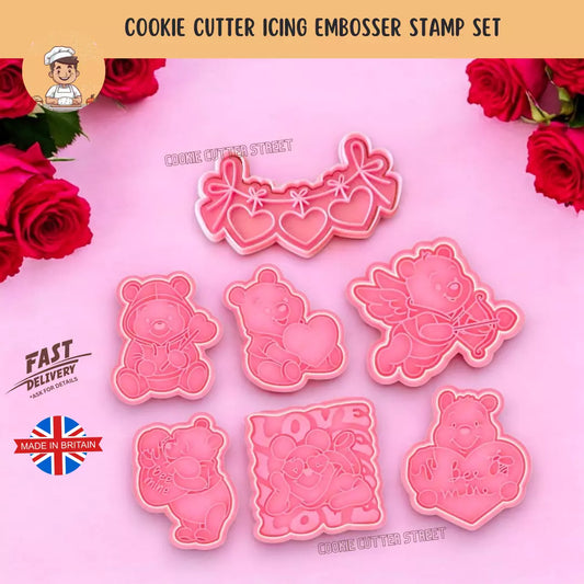 Valentine Winnie The Pooh Love Heart "Bee Mine" Cookie Cutter Icing Stamp Embosser Cutters & Icing Embossers For Cookies & Cupcake Toppers