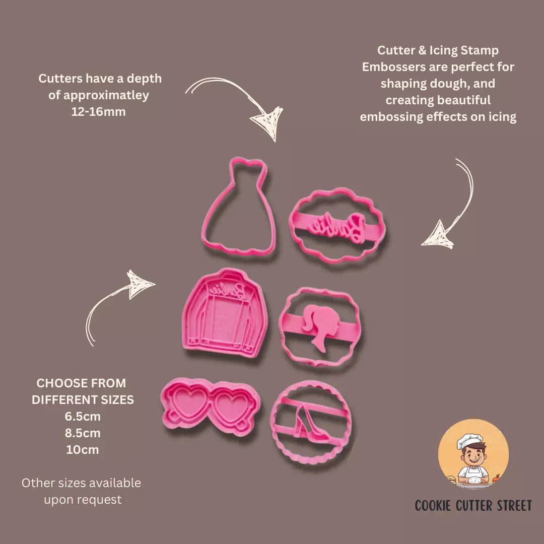 Barbie Themed Cutters & Icing Embossers For Cookies & Cupcake Toppers