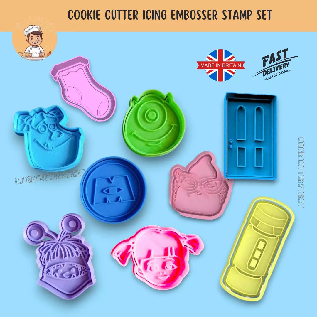 Monsters, Inc Movie Themed Cutters & Icing Embossers For Cookies & Cupcake Toppers