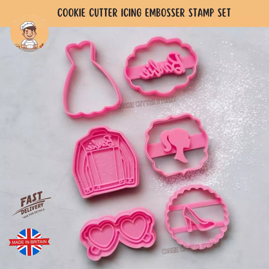 Barbie Themed Cutters & Icing Embossers For Cookies & Cupcake Toppers