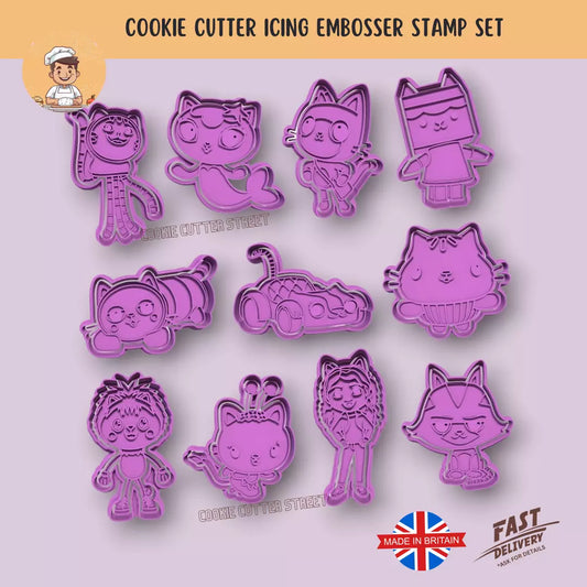 Gabby's Doll House Themed Cutters & Icing Embossers For Cookies & Cupcake Toppers