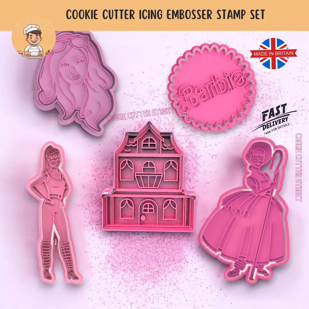 Barbie Dreamhouse Themed Cutters & Icing Embossers For Cookies & Cupcake Toppers