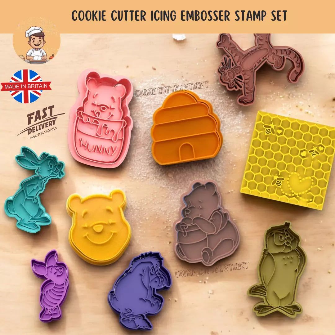 Fun Winnie The Pooh Themed Cutters & Icing Embossers For Cookies & Cupcake Toppers