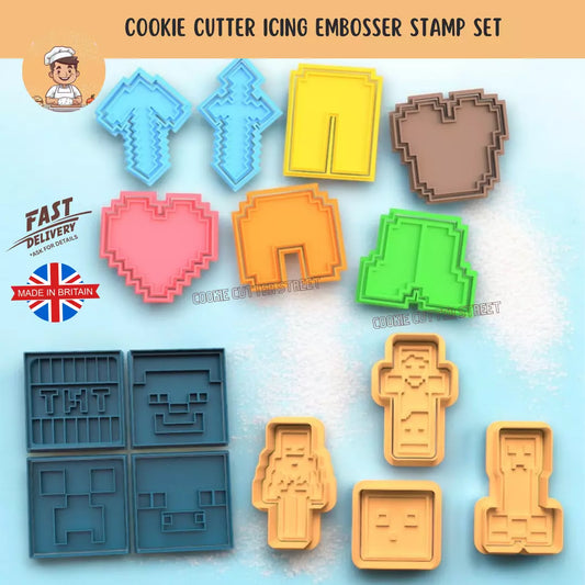 Minecraft Gaming Themed Cutters & Icing Embossers For Cookies & Cupcake Toppers