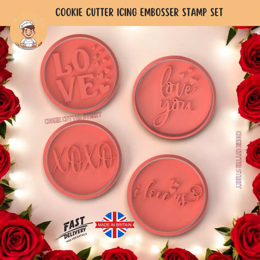 Circle Love You XOXO Valentine’s Day  Cutters & Icing Embossers For Cookies & Cupcake Toppers