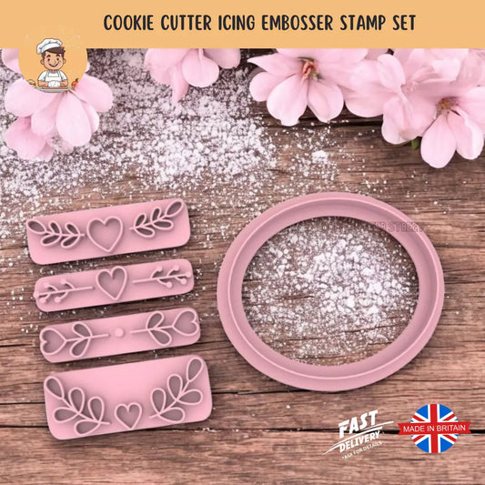 Floral Heart Wedding Valentines Mothers Day Cutters & Icing Embossers For Cookies & Cupcake Toppers