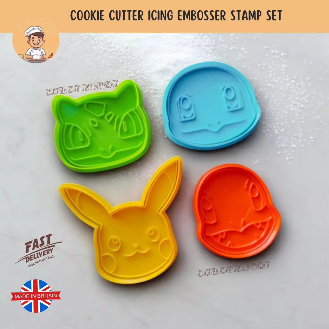 Pokémon Movie Gaming Themed Cutters & Icing Embossers For Cookies & Cupcake Toppers